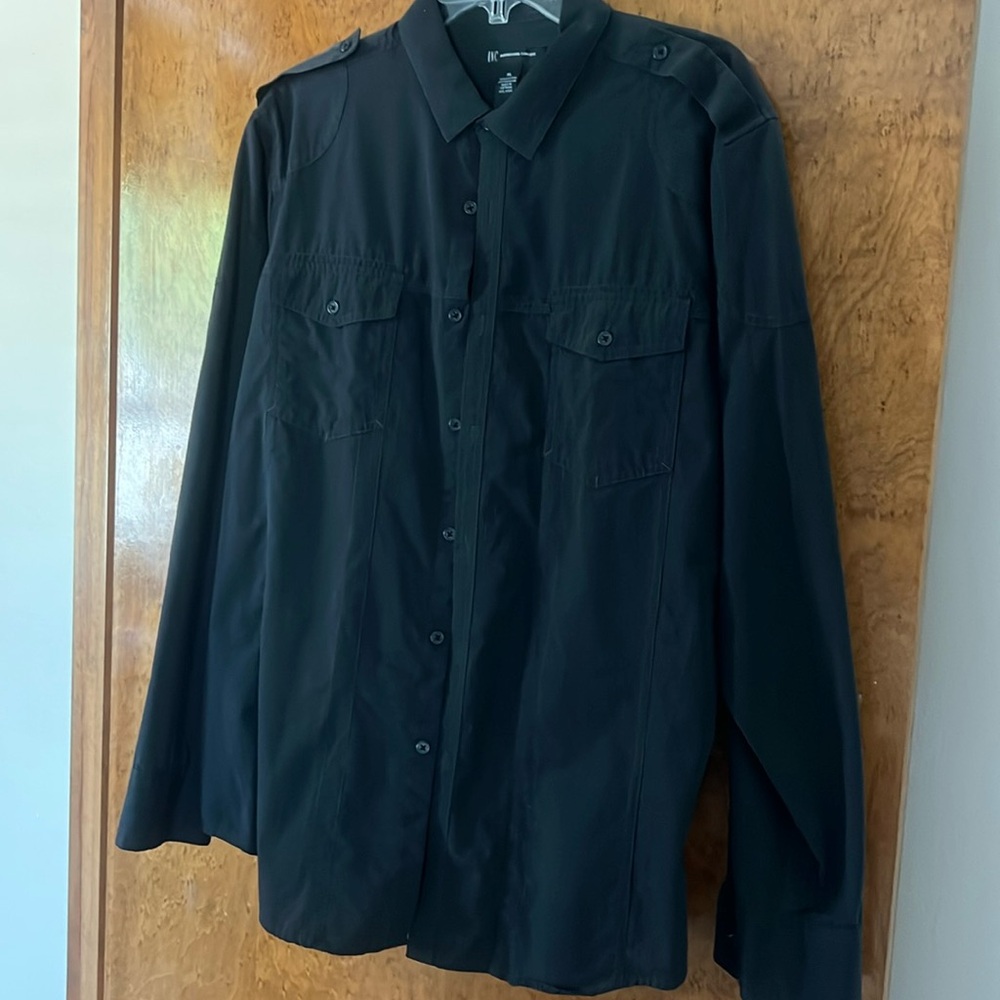 INC  Mens  XL  Dark Black “Lightly Ribbed “ Long Sleeve Button Down Shirt